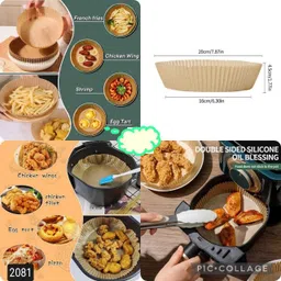 milni 50 PCS Air Fryer Paper Sheets, Disposable Paper Liner for Microwave Airfryer Tray image 2