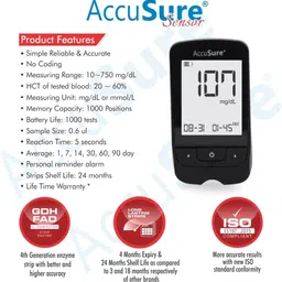 accusure Sensor Glucometer Machine with 25 Test Strips & 10 Lancet Glucometer image 2