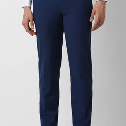 peter england Men Slim Fit Dark Blue Polyester Trousers-picture-26