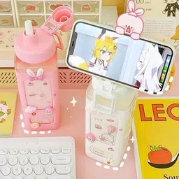 kpnb Kawaii Water Bottle with Straw and Strap Cute Large Water Bottles 800 ml Water Bottle image 2