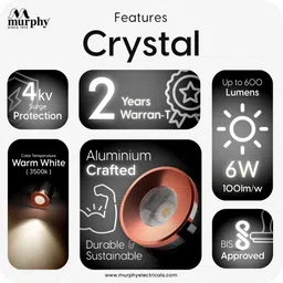 murphy 6W Crystal Black Rose Gold COB Surface Lights for ceiling (Pack of 1) Ceiling Light Ceiling Lamp image 3