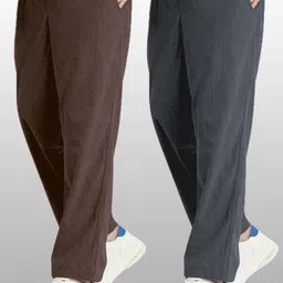 foxter Pack of 2 Men Solid Grey, Brown Track Pants-picture-20