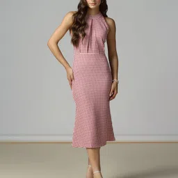 Women Bodycon Pink Below Knee Dress-image-62