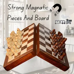 mm toys Handcrafted Wooden Magnetic Chess Board Set Foldable, Magnetic Pieces for Kids Party & Fun Board Game image 4