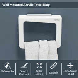 plantex High Grade Acrylic Square Towel Ring / Napkin Ring / Towel Stand Silver Towel Holder Bathroom Accessories for Home White Towel Holder image 4