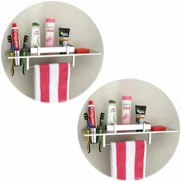 plantex Stainless Steel 4 in 1 Multipurpose Bathroom Shelf/Rack/Towel Hanger/Tumbler Holder/Soap Dish/Bathroom Accessories (18 x 5 Inches) - Pack of 2 Stainless Steel Wall Shelf-picture-15