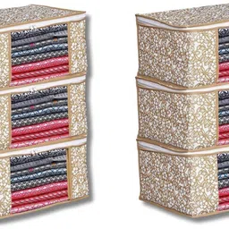 calado Beige Flower Saree Cover Material Non-Woven, Pack of 10 Polyester Collapsible Wardrobe image 5