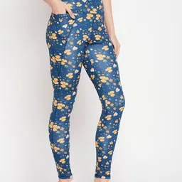 clovia Floral Print Women Blue Tights image 3