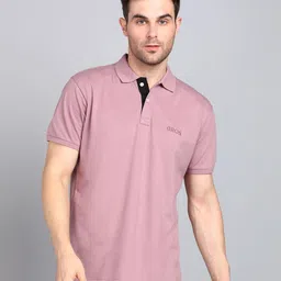 Men Solid Polo Neck Cotton Blend Pink T-Shirt-image-60