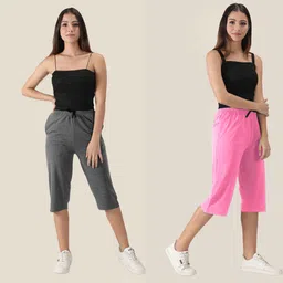 Women Black, Pink Capri-image-4