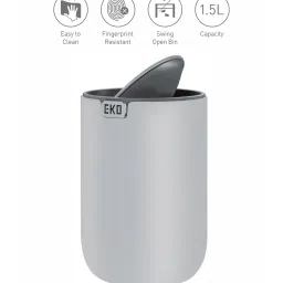 obsessions Grey Round Eko Mini Desk Trash Can With Swing-Top Lid 1.5 Litre image 3