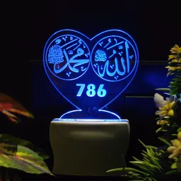 skoal ALLAH MUHAMMAD HEART Acrylic 3D Illusion RGB 7 Colour Changing LED Plug n Play Night Lamp image 5