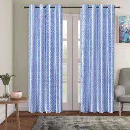 eric london Blue Polyester Abstract 9ft Blackout Eyelet Door Curtains image 1