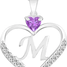 heer collection Heart Shape Alphabet 'M' Valentine Special Pendant Propose Wedding Anniversary Cubic Zirconia, Crystal Gold-plated Plated Brass, Copper Chain Set-picture-10