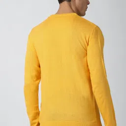 peter england Men Solid Crew Neck Yellow Sweater image 2