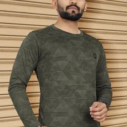 vebnor Men Abstract Round Neck Polycotton Green T-Shirt image 5