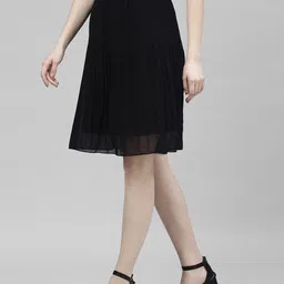 kassually Women Solid Flared Black Skirt image 3