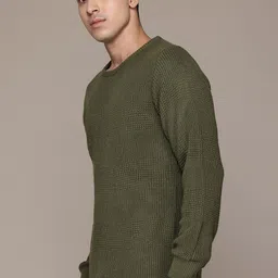 roadster Men Self Design Round Neck Green Sweater image 3