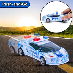 wishkey Battery Operated Friction Power Push and Go Police Car Toy with Lights and Music image 2