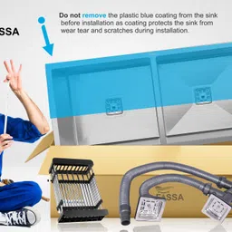 fossa 40x18x10 Inch Double Bowl Premium Handmade Kitchen Sink Matte Finish FS-25 Vessel Sink image 4