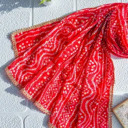 nayerang Art Silk Embroidered Red, Yellow Women Dupatta image 5