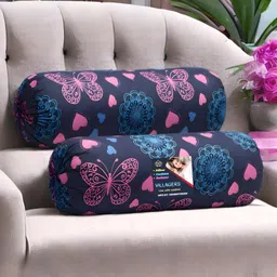 villagers Microfibre Bolster Pack of 2 Geometric Butterfly & Heart Print Design-picture-43