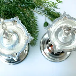 sigaram 8 X 3.5 Inch Diya Made By Pure German Silver For Home Pooja Decor K3135 Silver Plated (Pack of 2) Table Diya image 2