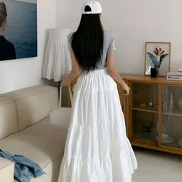 gs creation Women Solid Flared White Skirt image 2