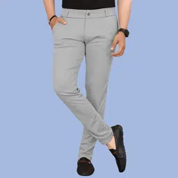 palclouthes trend Men Slim Fit Silver Lycra Blend Trousers image 1