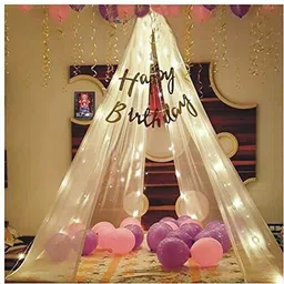 fun and flex Purple and Pink Birthday Decoration Combo Kit with White net Curtain and Light image 1