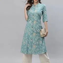Women Floral Print Viscose Rayon A-line Kurta-image-90