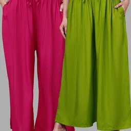 valles365 by s.c. Pack of 2 Women Flared Light Green, Pink Viscose Rayon Trousers-picture-27