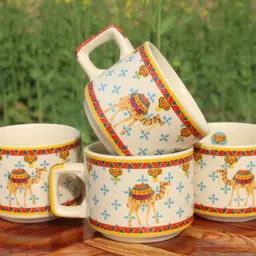 laghima jadon Pack of 6 Ceramic Cup Tea/Coffee Hotel Cup Desert Camil Beautiful Crafting Design Mat Finish 130ML image 3