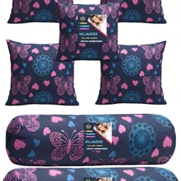 villagers Microfibre Bolster Pack of 7 Geometric 5 Cushion & 2 Bolster Set - Butterfly Print-picture-15