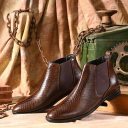 roadster Premium Brown Crocodile Texture Chelsea Boots for Men | Trendy & Versatile Boots For Men-picture-7