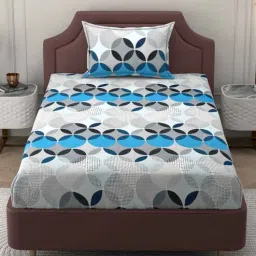 bromwick Blue Geometric 250 TC Microfiber Single Bed Soft Microfiber Printed Bedsheet With 1 Pillow Cover-picture-11