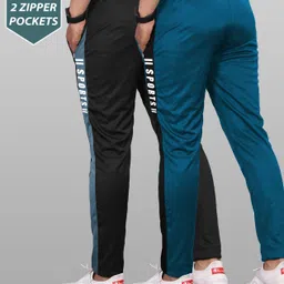 duooble Pack of 2 Men Striped Black, Blue, White Track Pants image 2