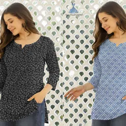sam collection01 Pack of 2 Women Floral Print, Geometric Print Khadi Cotton A-line Kurta-picture-23