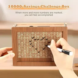 funlot Money Saving Piggy Bank, Wooden Piggy Bank with Easy Savings 100000 money-M1 Coin Bank image 5