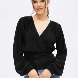 harpa Casual Balloon Sleeve Solid Women Black Top-picture-10