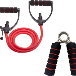 fitnesstricks Fitness Combo Of Single Toning Tube Exercise Band With Foam Hand Gripper Fitness Accessory Kit Kit-picture-11