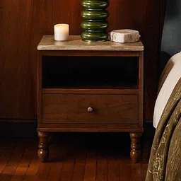 orange tree Ukti Marble Bedside In Walnut Finish image 3