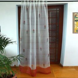 Orange Polyester Floral 7ft Sheer Fabric Loops Door Curtain by Zeba-picture-31