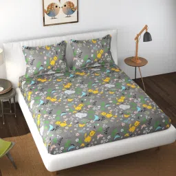 florida Grey Astract 144 TC Polyester King Bedsheet With 2 Pillow Covers image 1