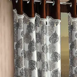 cortina Brown Floral Polyester 7 Ft Semisheer Eyelet Door Curtains (Set of 2) image 2