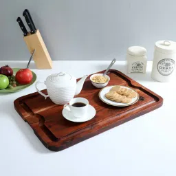 wooden home Acacia Wood Rectangle Serving Tray in Natural Finish image 1