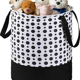 kuber industries Cotton Polka Dots Foldable 45L Toys Organizer for Kids Room | Black & White Storage Basket-picture-14
