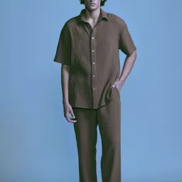 hari trendz clothing Men Night Suit Set Brown Self Design-picture-18