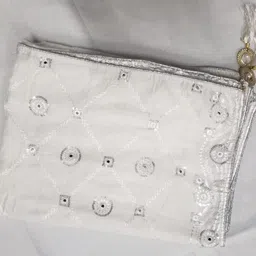 fab window Cotton Blend Embroidered White Women Dupatta image 4