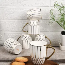 femora Pack of 6 Bone China Golden Branch Pattern Fine Bone China Golden Tea Cups 160ML 6 Pcs Set-picture-10
